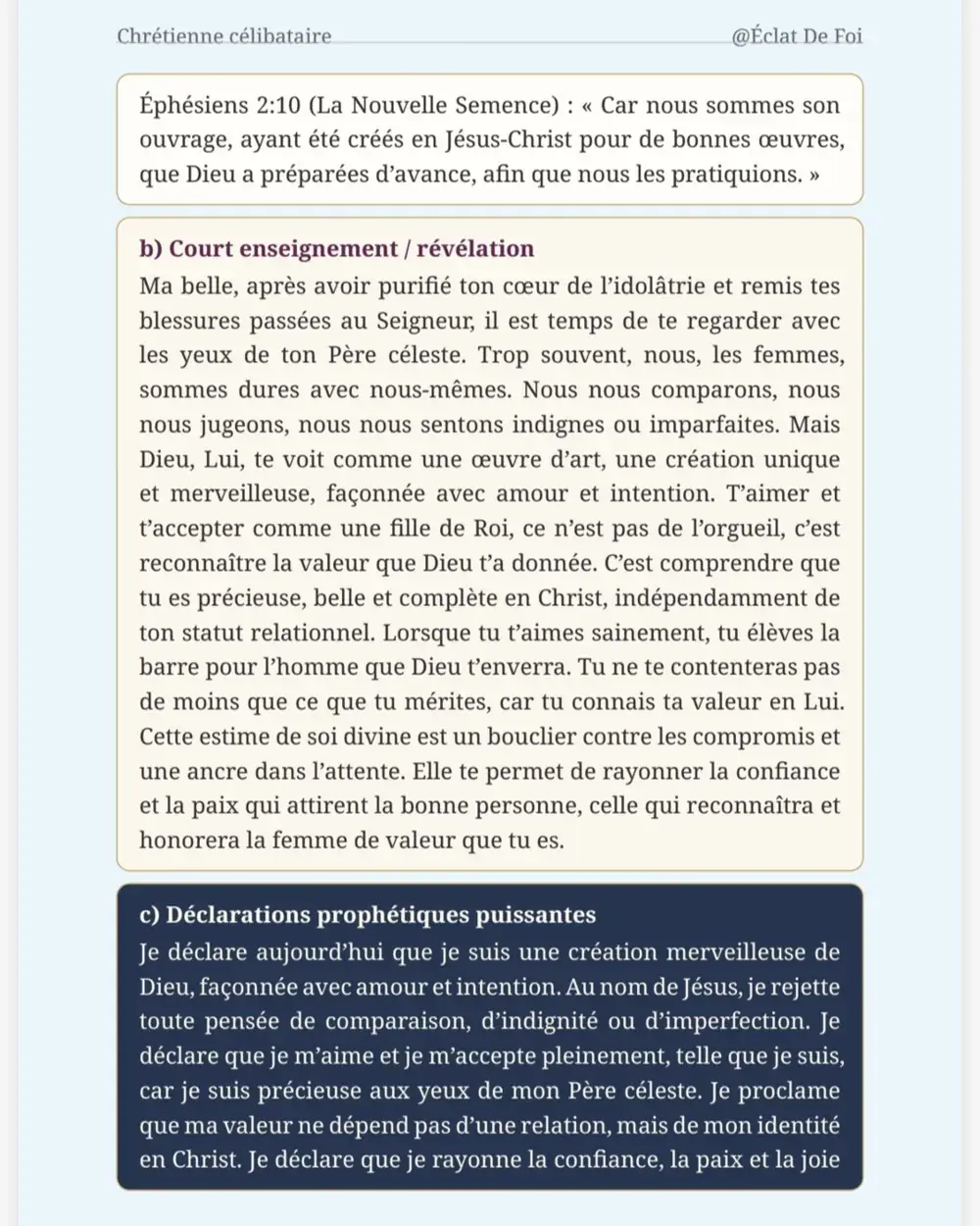 Extrait du livre Chrétienne Célibataire : Jour 3 — Enseignement & proclamations d'identité
