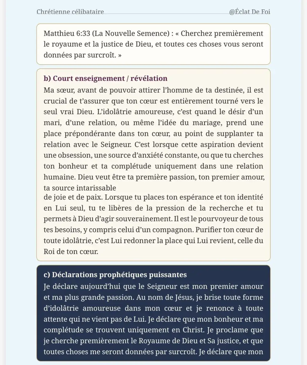 Extrait du livre Chrétienne Célibataire : Jour 1 — Enseignement & déclarations prophétiques