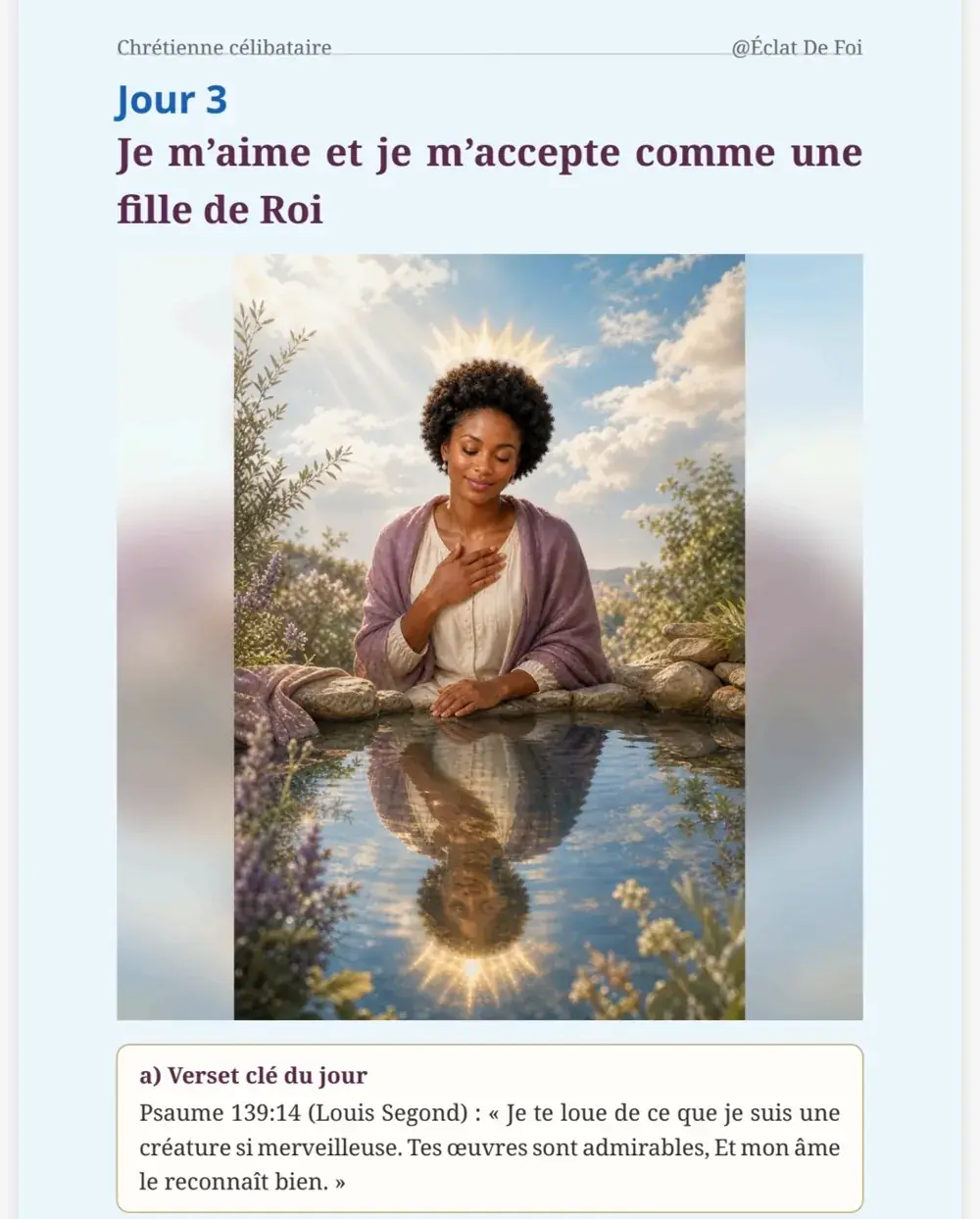 Extrait du livre Chrétienne Célibataire : Jour 3 — Je m'aime et je m'accepte comme une fille de Roi